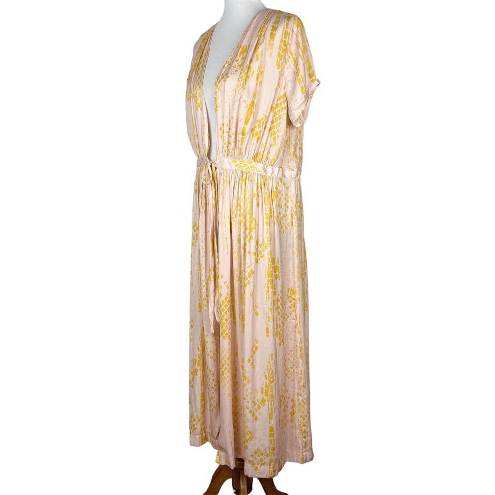 Free People Satin Kimono Duster Robe Top Womens Large Pink Long - Picture 4 of 13